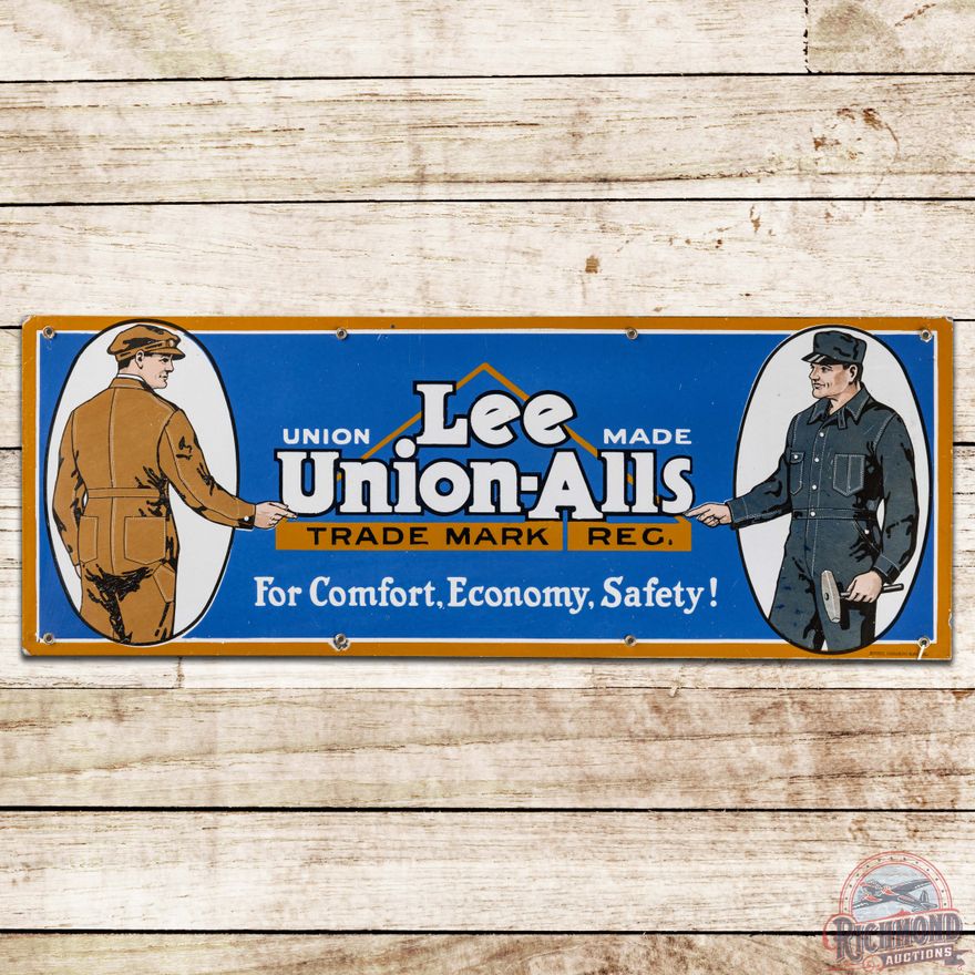 Lee Union Made Union-Alls "For Comfort, Economy, Safety!" SS Porcelain Sign