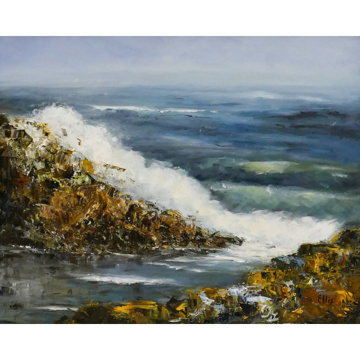 Signed 'Ellis' ''Waves Crashing'' Modernist Abstract Oil