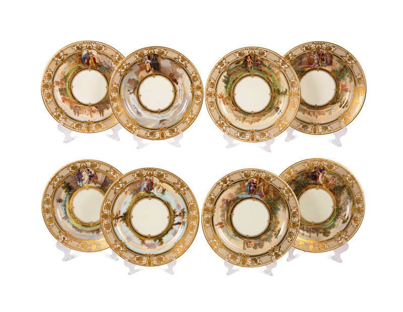 Eight Dresden Ambrosius Lamm Porcelain Opera Cabinet Plates