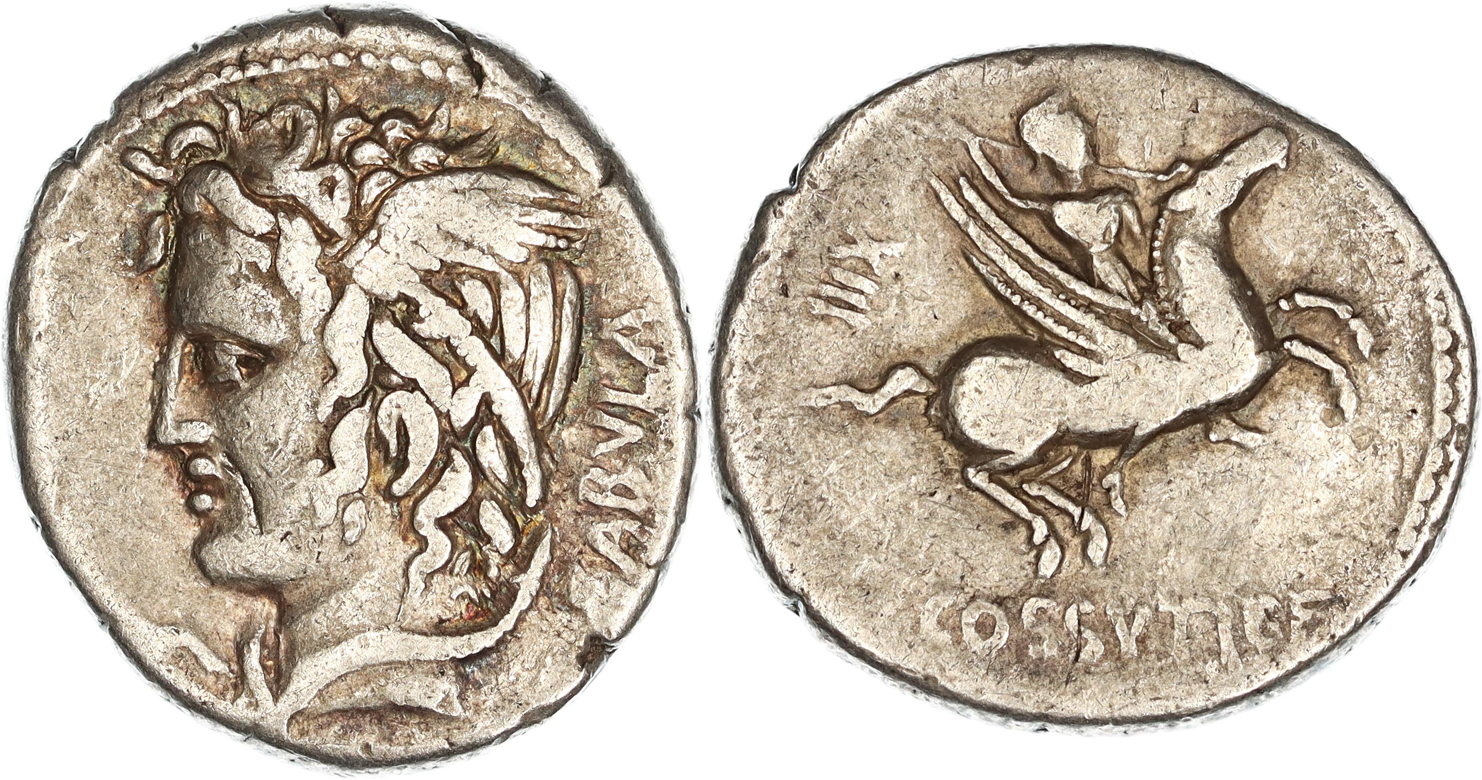 Roman Republic, L. Cossutius C.f. Sabula, Silver Denarius, 74 BC, nVF