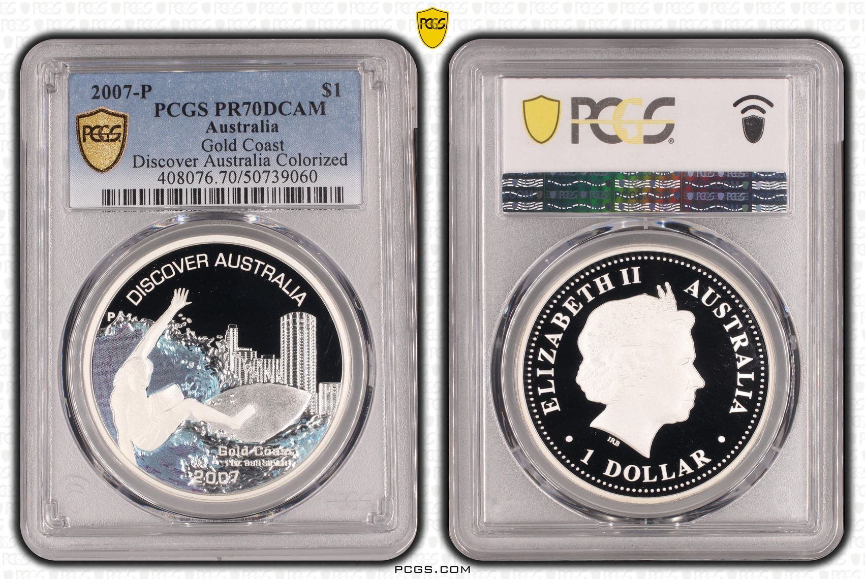 Gold Coast Discover Australia Colorized, POP 1/0, One Dollar, 2007-P, PCGS PR70DCAM