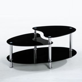 ***NEW BLACK GLASS OVAL LIVING ROOM COFFEE TABLE WR323