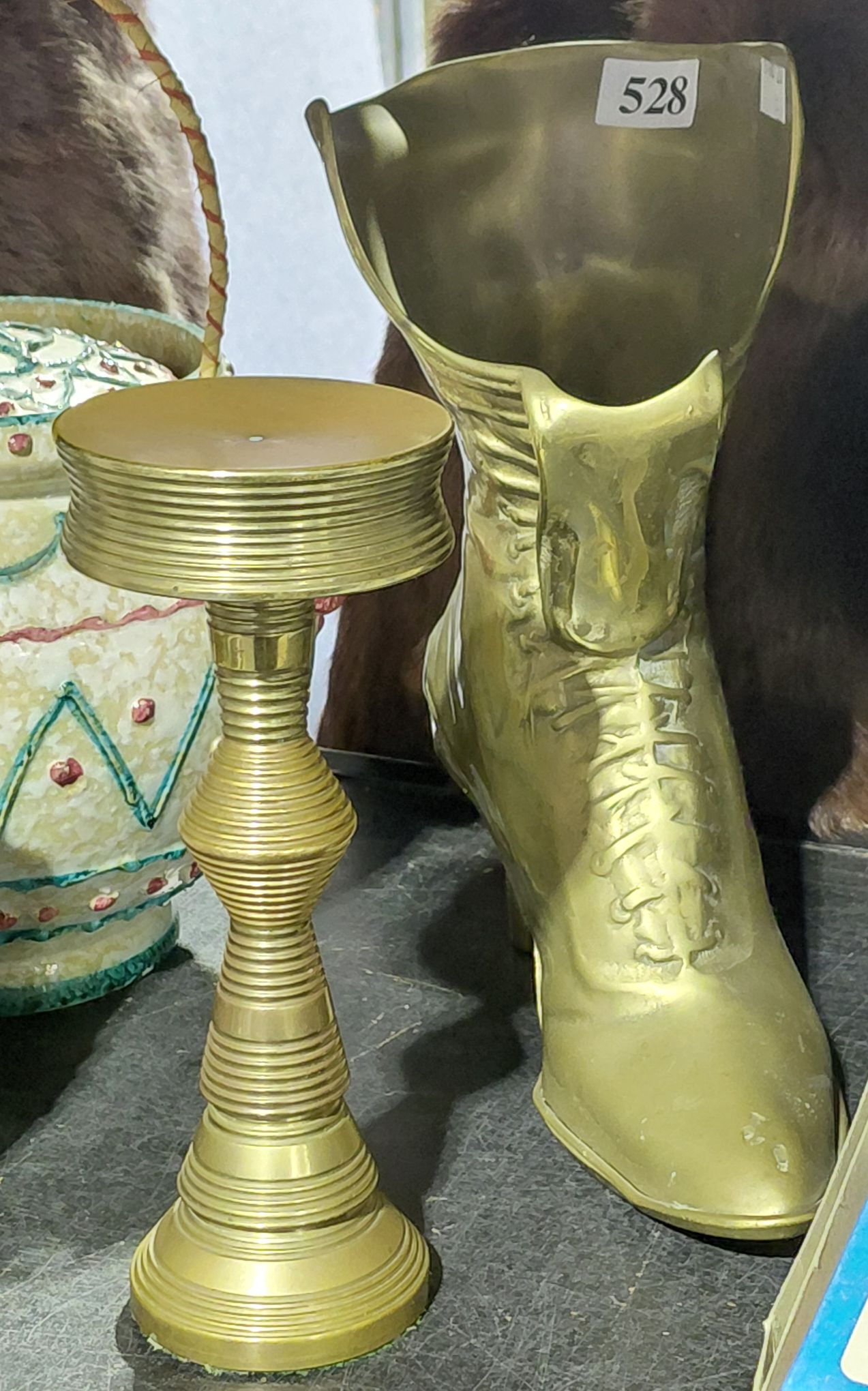 Brass Boot And Candlestick