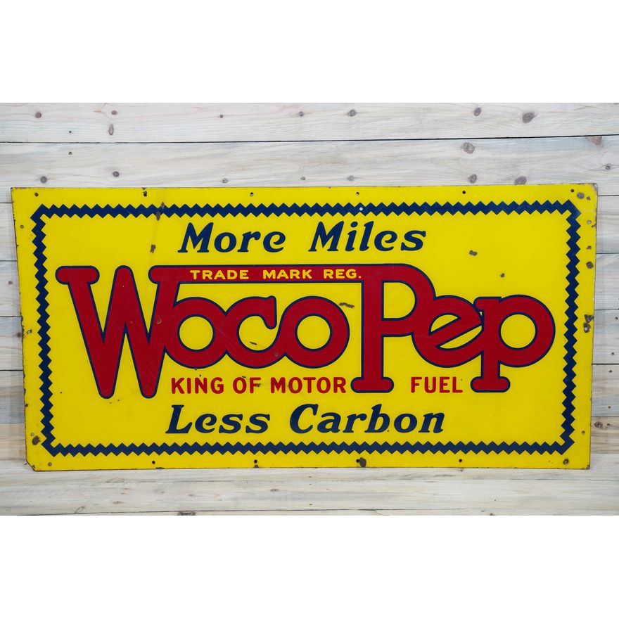 Woco-Pep King of Motor Fuel Double Sided Porcelain Sign TAC 8