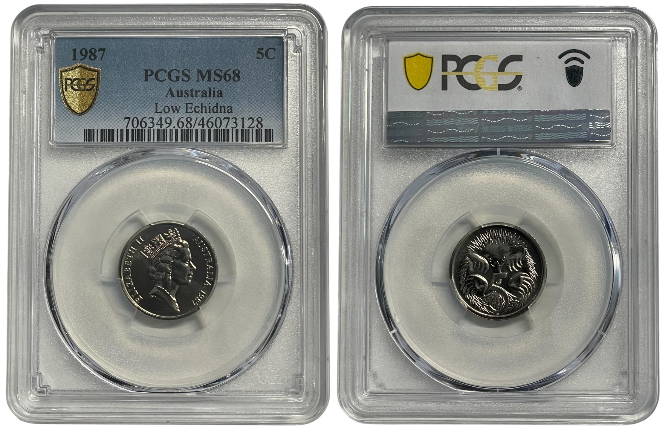 1987 Australia Five Cent, 5c Low Echidna PCGS - MS68 -128