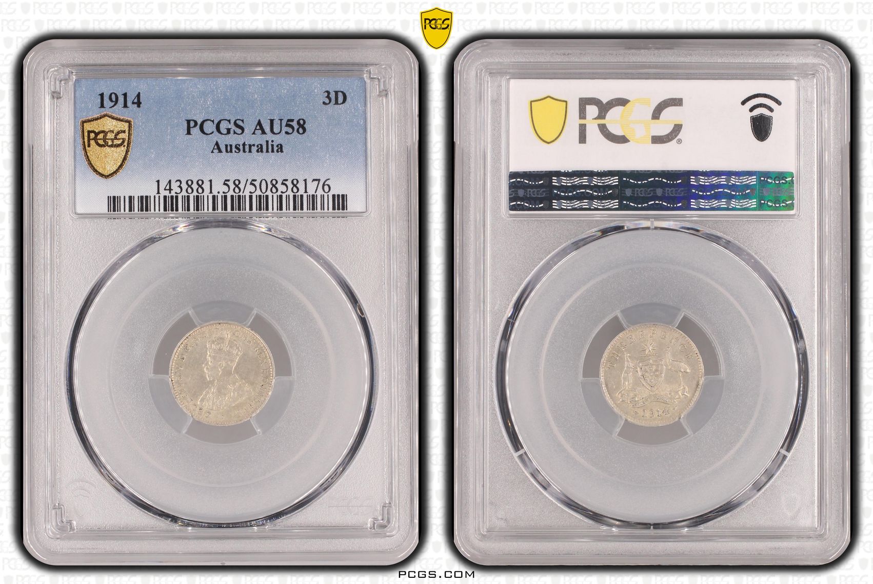 Threepence, 1914, PCGS AU58