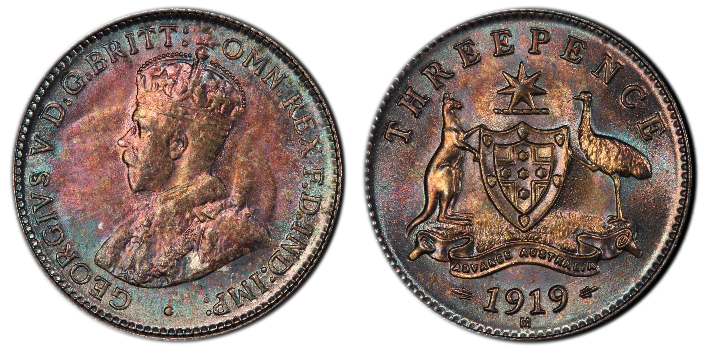 George V, Threepence, 1919-M, PCGS MS65