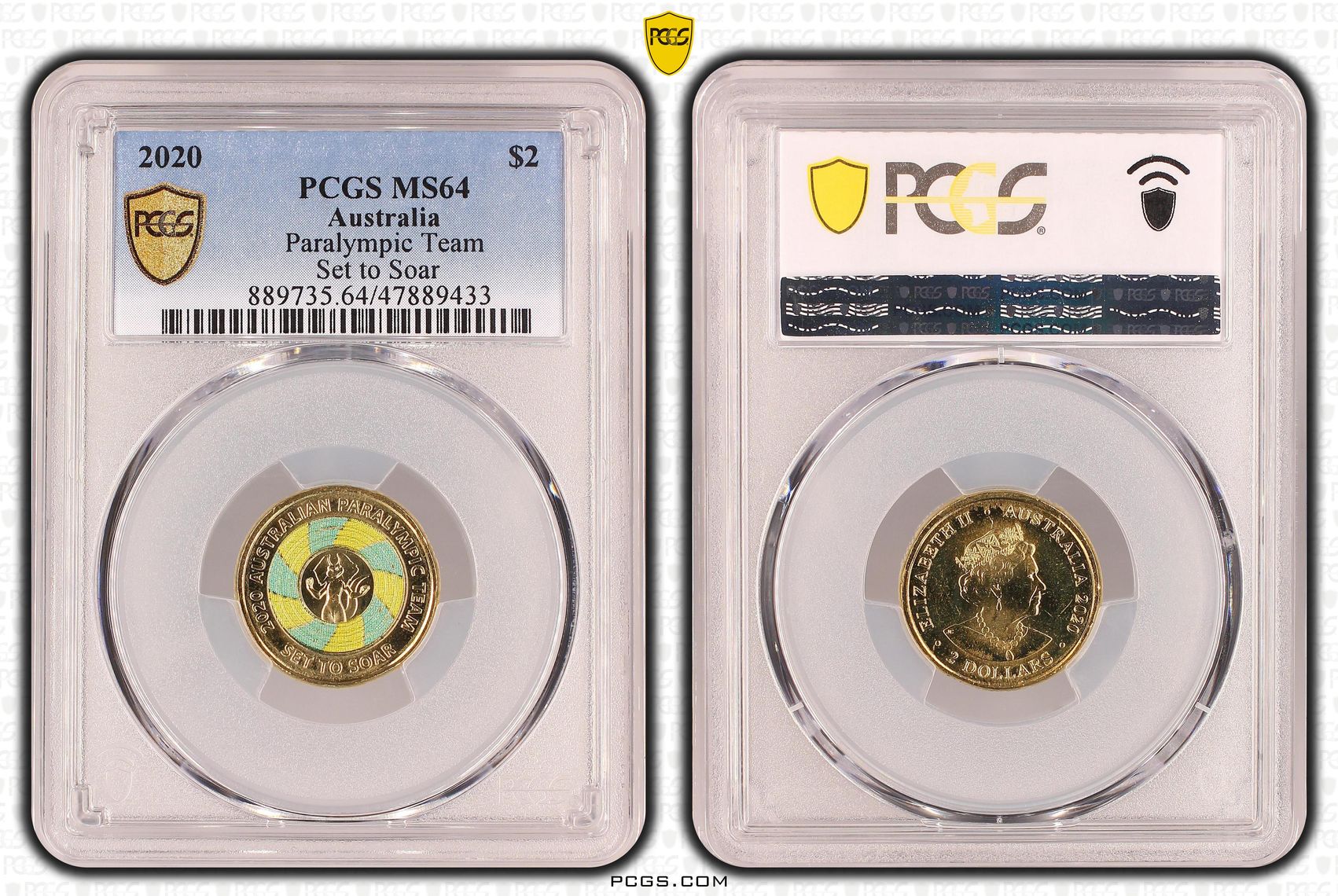 Paralympic Team - Set to Soar - Colorized , Two Dollar, 2020, PCGS MS64