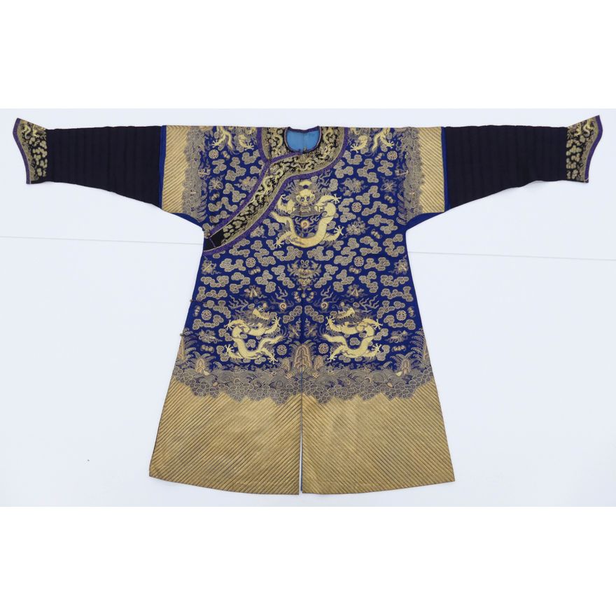 Chinese Qing Blue Imperial Dragon Silk Robe