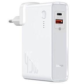 Baseus GaN 45W 2in1 USB-C +USB-A 10000mAh Power Bank + Charger White|