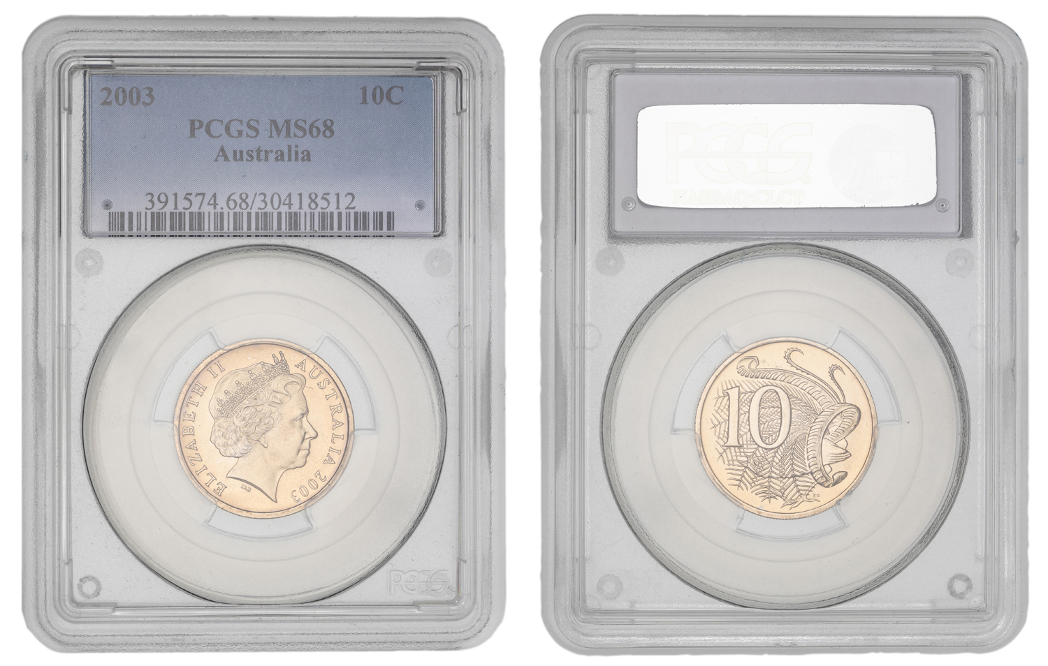 Elizabeth II, Ten Cent, 2003, PCGS MS68