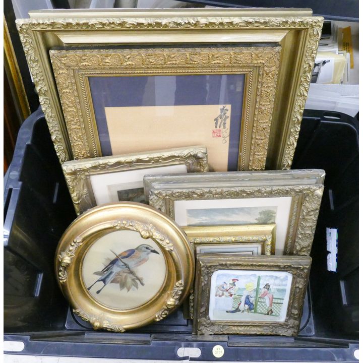 Tote Ornately Framed Vintage Prints- 7pc- largest 25x20''