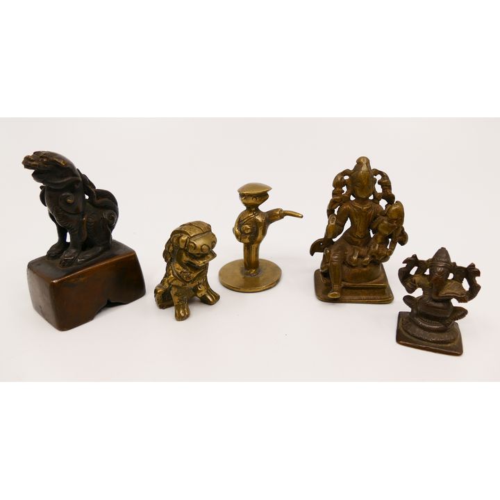 Box 5pc Antique Bronze Miniature Bodhisattvas Etc- largest 2.5''