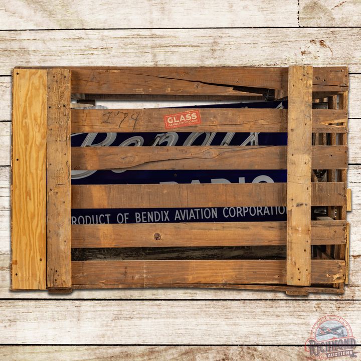 NOS Bendix Radio Aviation Corp DS Porcelain Neon Sign & Original Crate