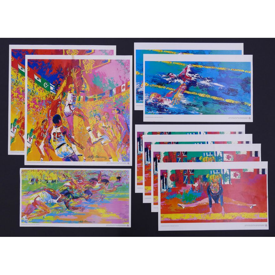 9pc LeRoy Neiman 'America's Bicentennial' Sports Posters. 1976.