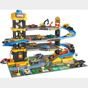 DOLLOX PARKING GARAGE TOY PLAYSET, RACE CAR RAMP TRACK TOYS SETS GARAGE PLAYSET WITH 6 LITTLE ALLOY CONSTRUCTION CARS ADVENTURE TR