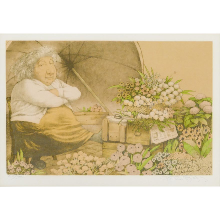 Charles Bragg ''Flower Vender'' S/N Lithograph Framed 17.5''x21.5''.