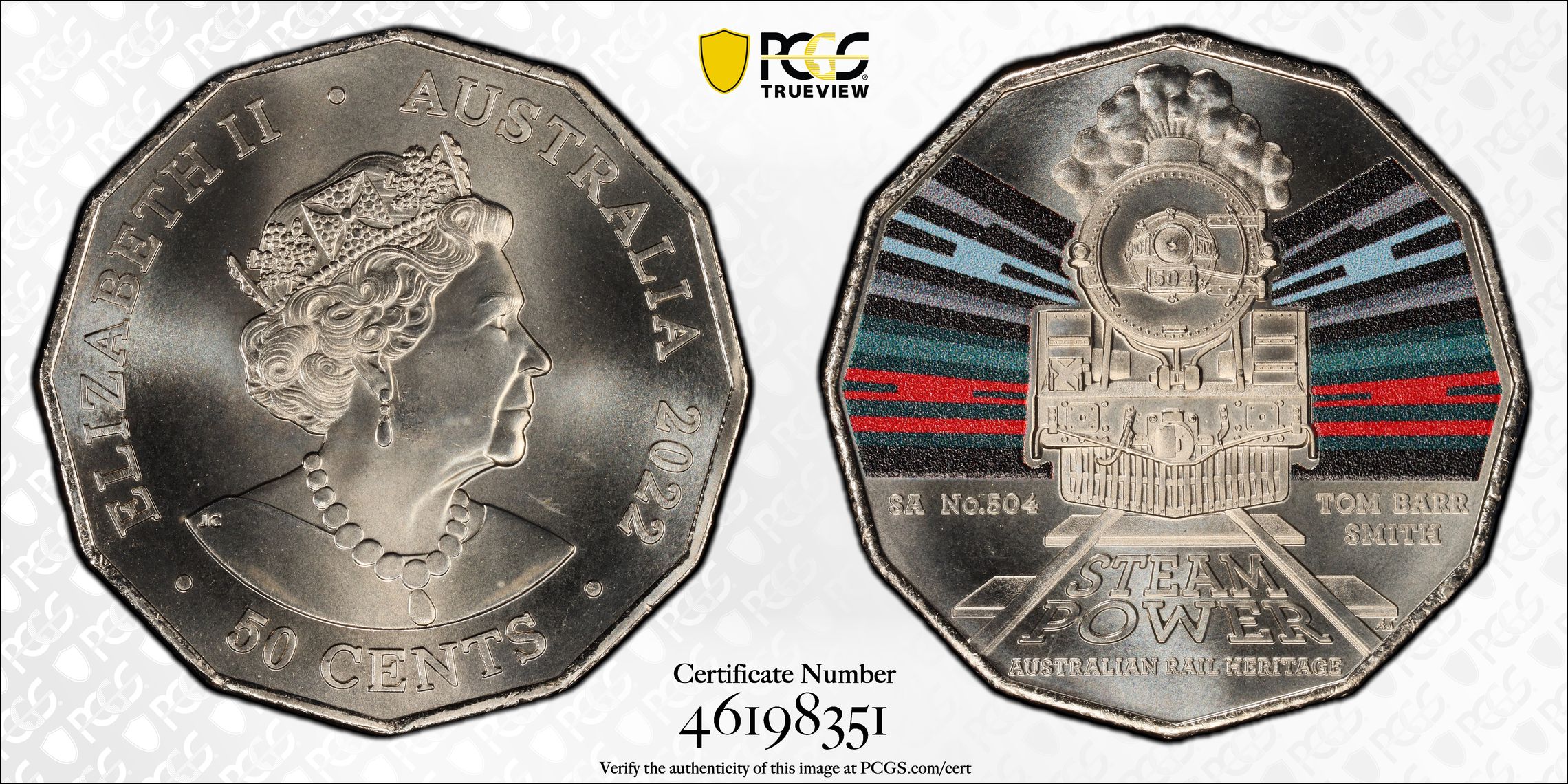 Elizabeth II, SA Railways No. 504 , Fifty Cent, 2022, PCGS MS68