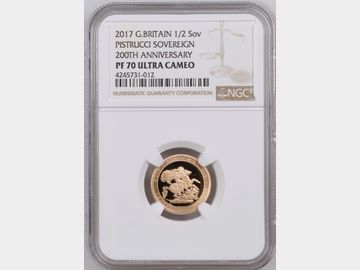 2017 ELIZABETH II PROOF GOLD HALF SOVEREIGN PF70 UCAM