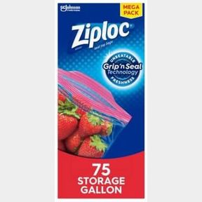 9 ZIPLOC 70954 GRIP 'N SEAL FOOD STORAGE BAGS, GALLON, 75-CT. MEGA PACK - QUANTITY 9