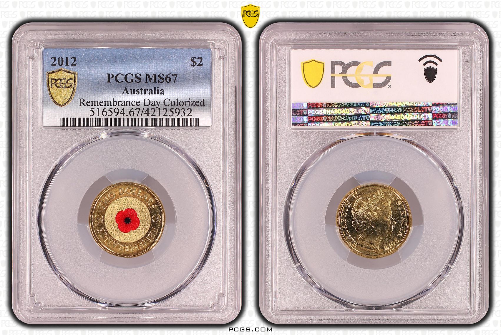 Remembrance Day Colored, Two Dollar, 2012, PCGS MS67