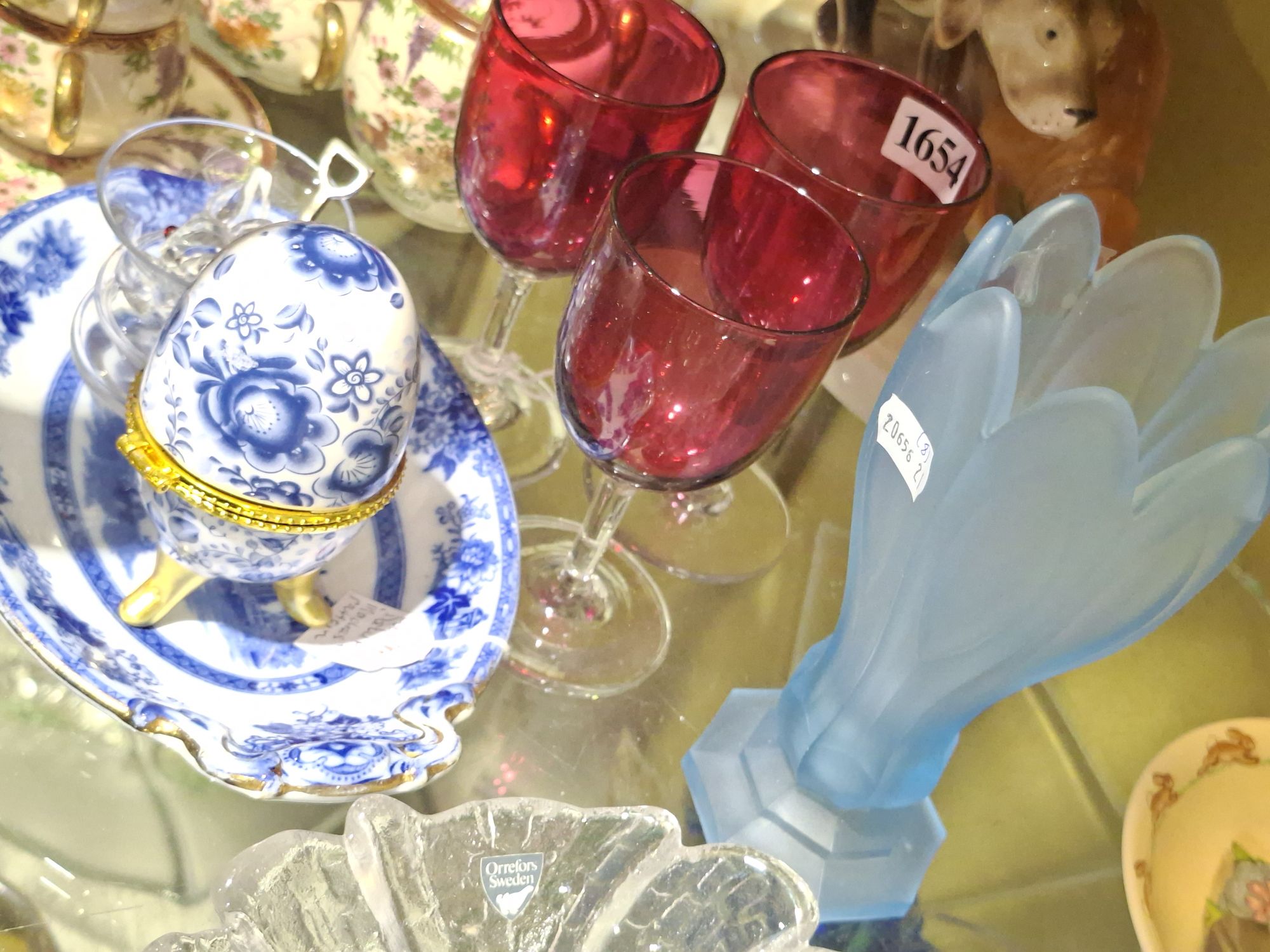 Cranberry Glass Stems And Ceramics