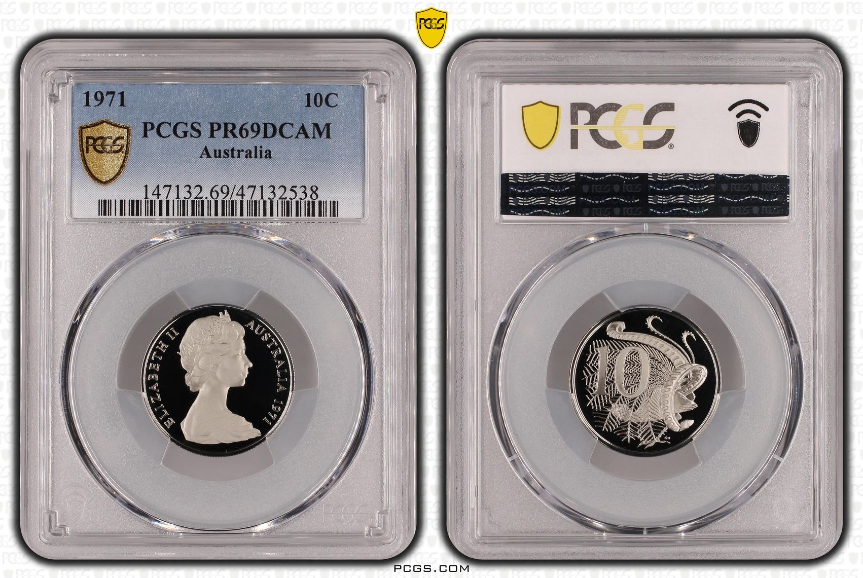 Elizabeth II, Ten Cent, 1971, PCGS PR69DCAM