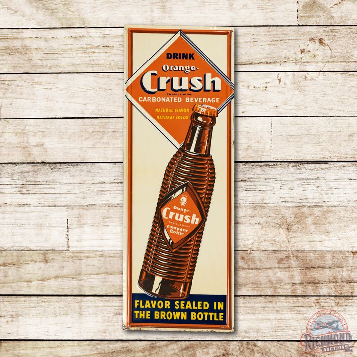 Drink Orange Crush w/ Bottle & Crushy Logo Tin Sign