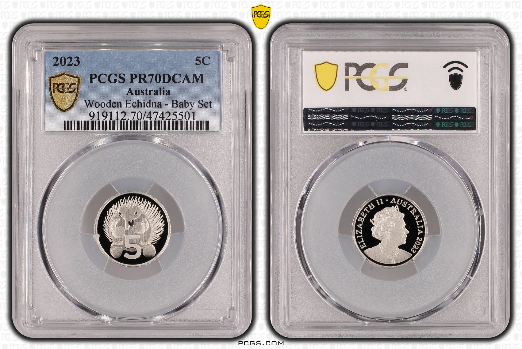 Wooden Echidna - Baby Set, Five Cent, 2023, PCGS PR70DCAM