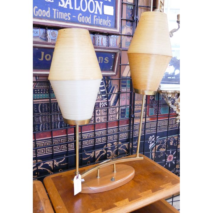 MCM Double Table Lamp w/ Fiberglass Shades- 26x18''
