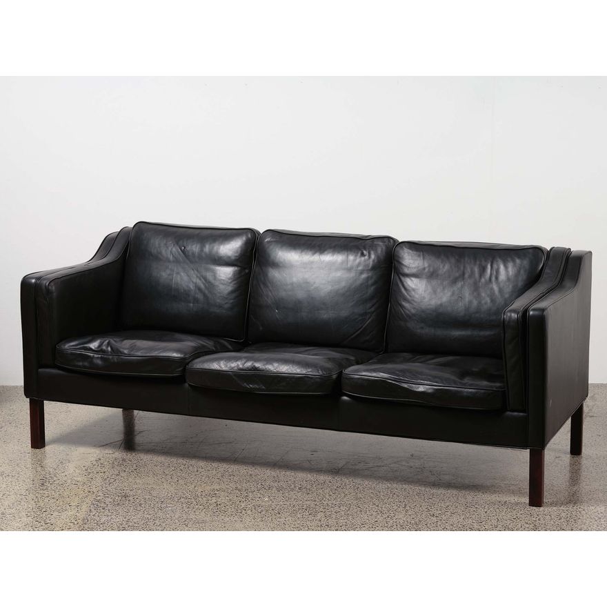 Børge Mogensen (designer) - A Danish three-seater black leather ‘2213’ sofa