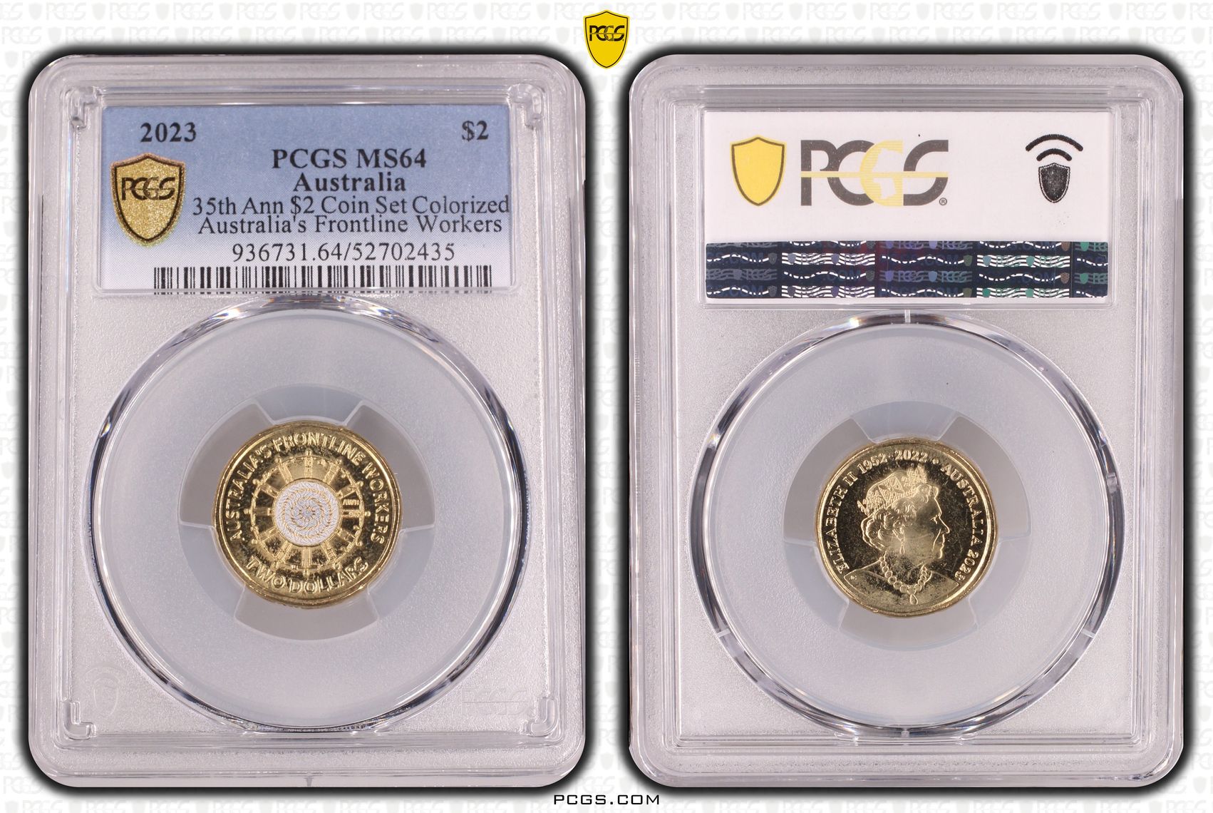 35th Ann $2 Coin Set Colorized Australia's Frontline Workers, Two Dollar, 2023, PCGS MS64