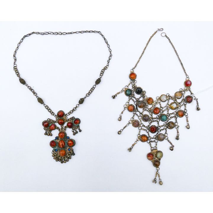 2pc Old Persian Tribal Agate Cabochon Necklaces