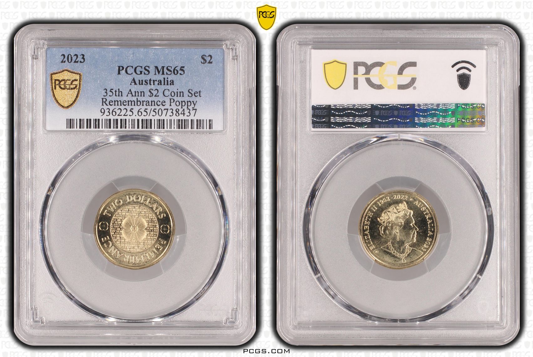 35th Ann $2 Coin Set Remembrance Poppy, Two Dollar, 2023, PCGS MS65