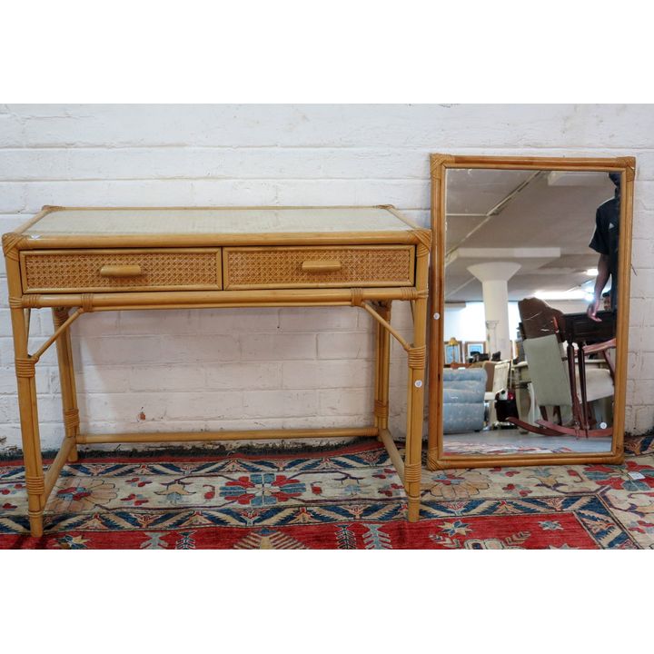 WICKER DRESSING TABLE AND MIRROR,