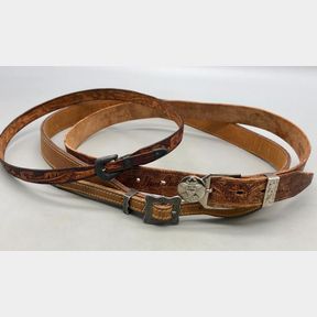 Two Vintage Leather Belts And A Hat Band