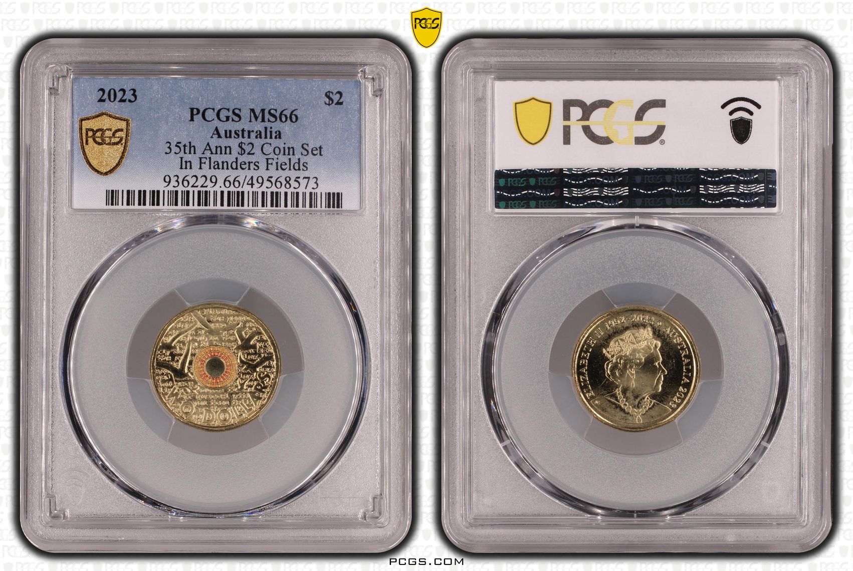35th Ann $2 Coin Set Colourised In Flanders Fields, Two Dollar, 2023, PCGS MS66