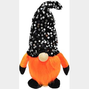 UIEKE 10.5IN LIGHTED HALLOWEEN GNOMES HOME DECOR, THANKSGIVING GNOME PLUSH ORNAMENTS WITH BLACK WITCH HAT BATTERY OPERATED FOR HOL