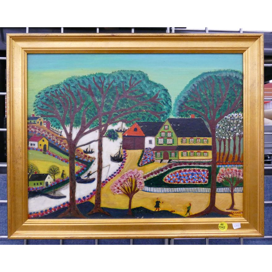 Isidor Grandpa Sommer 'Summer Flowers Along River' Painting Framed- 16x20''