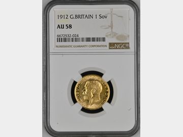 1912 LONDON MINT GOLD SOVEREIGN AU58