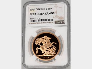 2024 CHARLES III 'BARE HEAD' PROOF GOLD 5 POUND PF70 UCAM TOP POP!