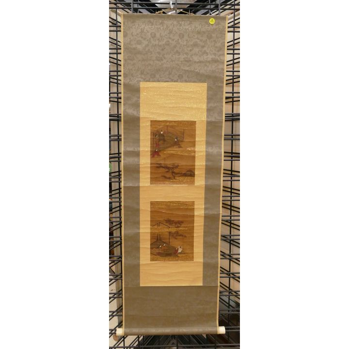 Japanese Edo Tales of Genji Diptych Scroll- 47x14''