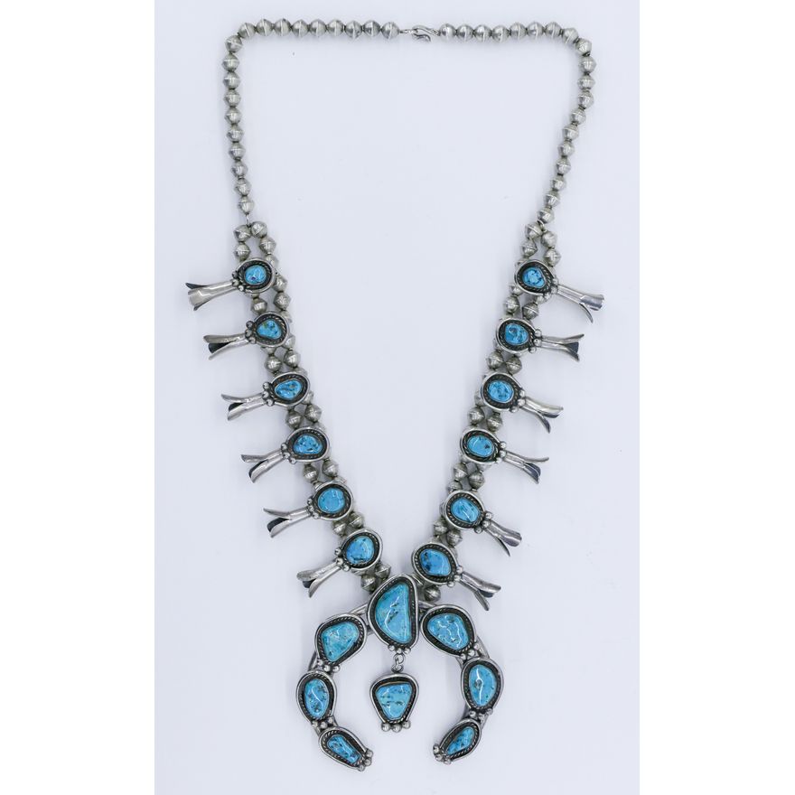 Navajo Sterling & Turquoise Squash Blossom Necklace