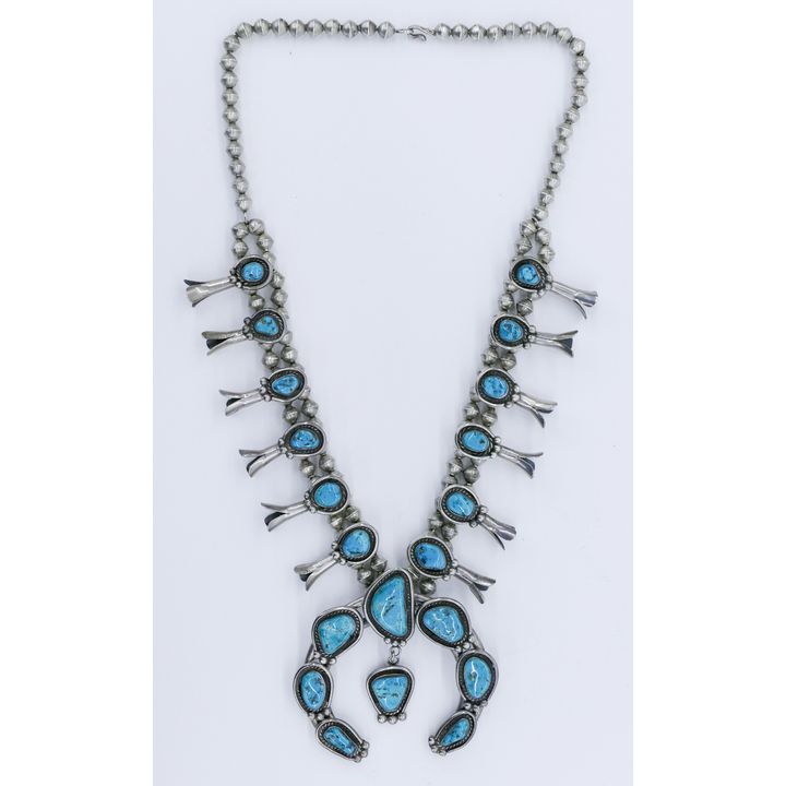 Navajo Sterling & Turquoise Squash Blossom Necklace