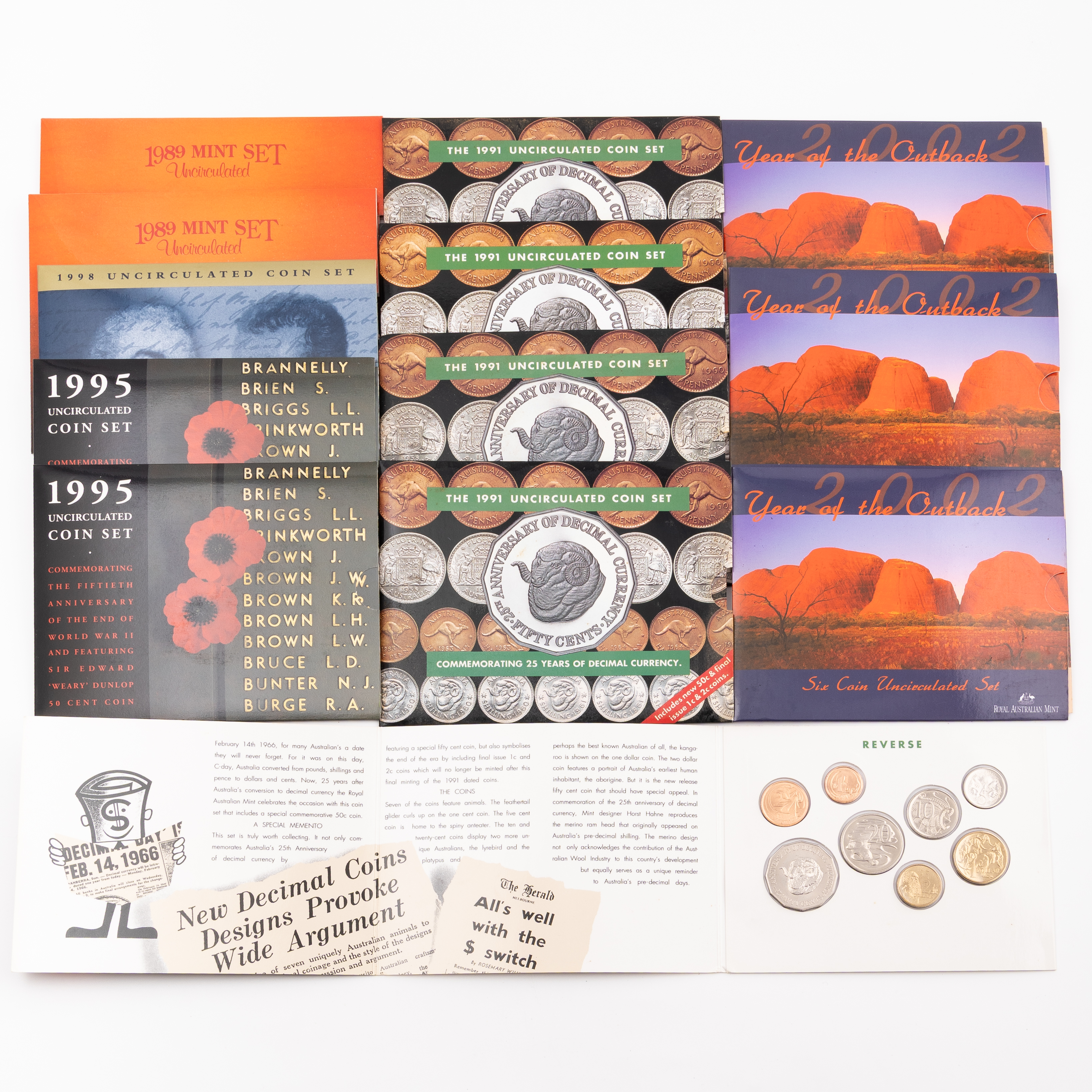 Elizabeth II, One Cent - Two Dollars, 1989 - 2002, UNC