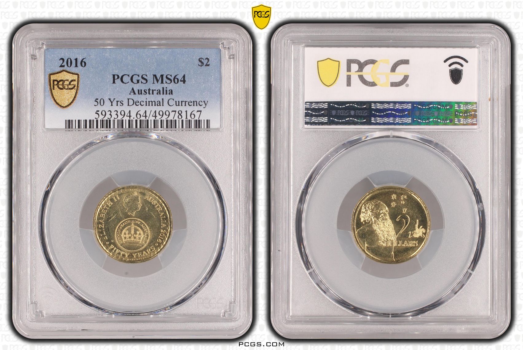 50 Yrs Decimal Currency , Two Dollar, 2016, PCGS MS64