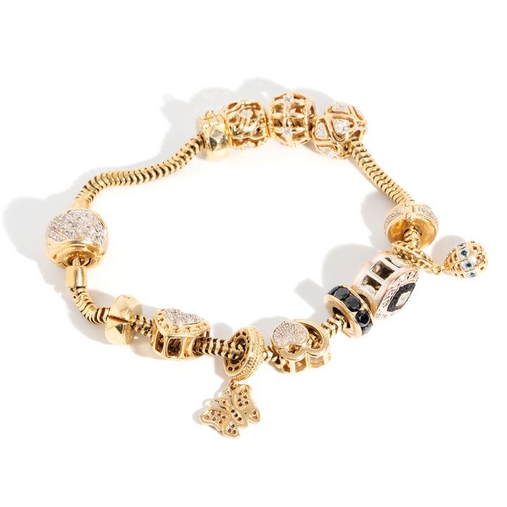 10 Carat Gold Diamond Charm Bracelet,
