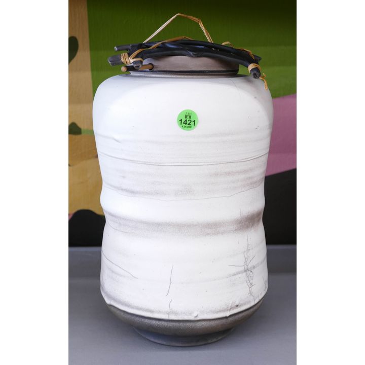 McCormick Raku Covered Jar- 12''- break to lid