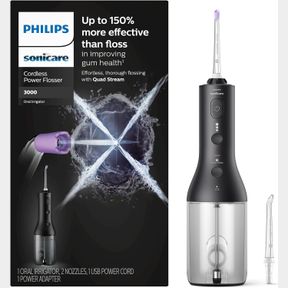 PHILIPS SONICARE POWER FLOSSER 3000 CORDLESS, ORAL IRRIGATOR QUAD STREAM TECHNOLOGY AND WHISPER QUIET, BLACK, HX3826/23