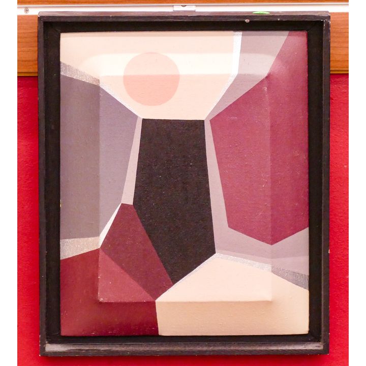 Dave Appleman 'Silver Moon' Abstract Oil on Faceted Canvas Framed- 15x12.5''